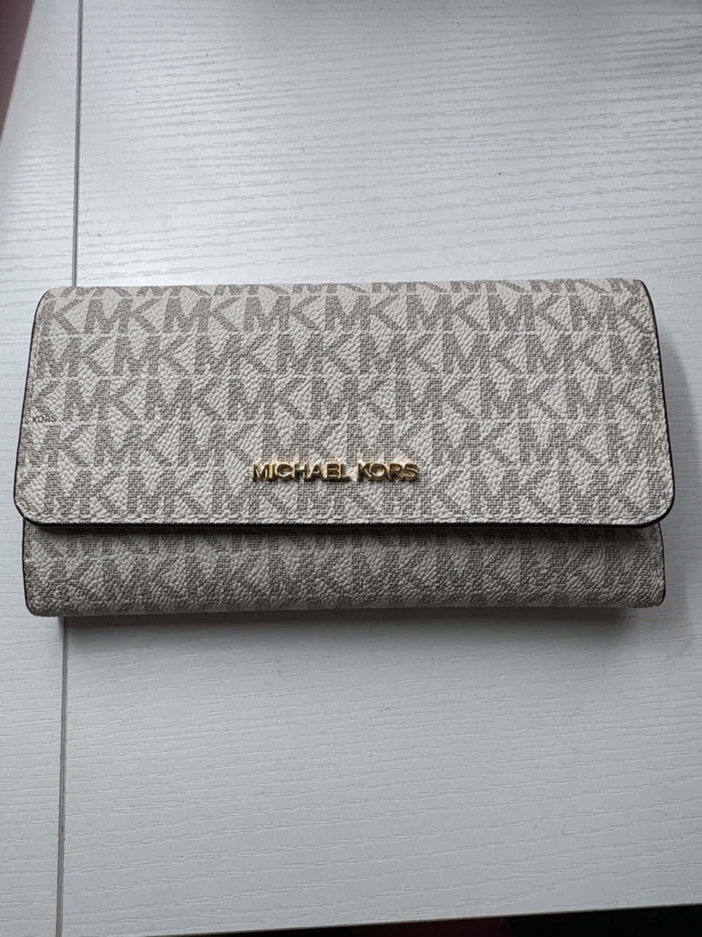 Michael Kors Beige Taupe Monogram Flap Continental Wallet